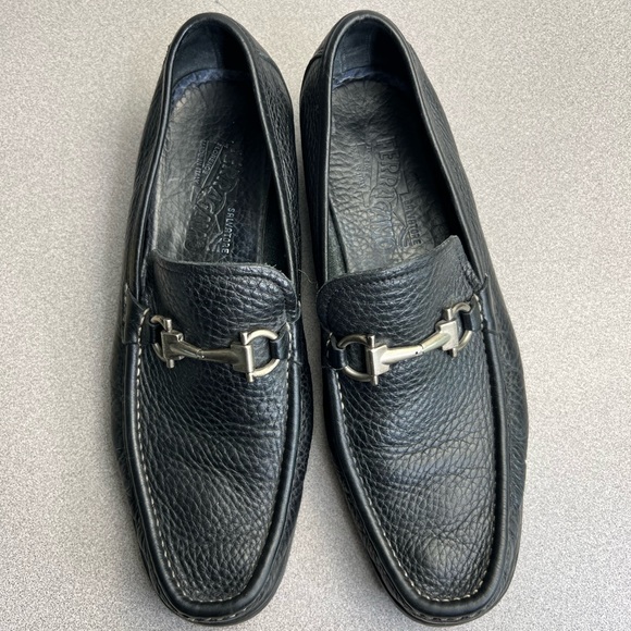 Salvatore Ferragamo Black Leather Slip On Loafers Size 8 - Picture 5 of 12